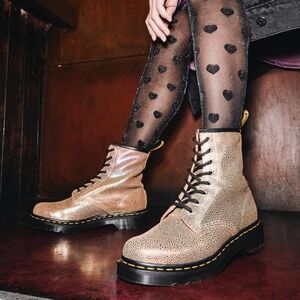 𝅺DR. MARTENS l Gold Glitter Rainbow Ray 1460 Suede Lace Up Combat Boots Size 5